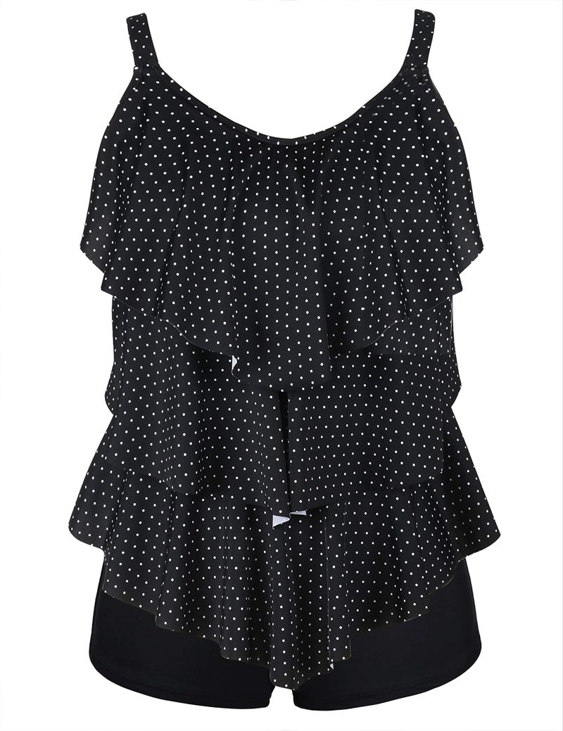 Septangle Women Plus Two Piece Size Swimsuits Tankini Top with Boyshorts Flounce Bathing Suits Black&White Polka Dots US 20 - Image 1